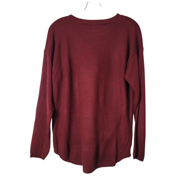 Mine ~ Burgundy Zip Accent Oversized Knit Sweater With Curved Hem & Side Details - Picture 4 of 12